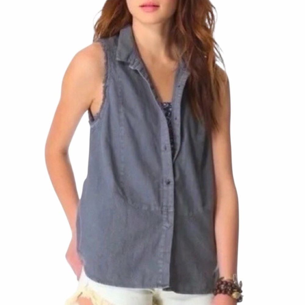 Free People•Linen Blend Sleeveless Shirt